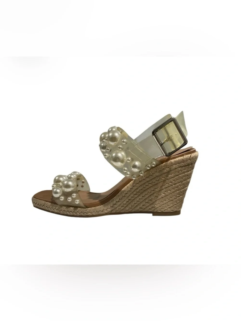 Steve Madden Pearl-Embellished Cream Wedge Sandals - Women's 8.5